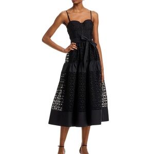 Aqua Black Eyelet Midi Dress